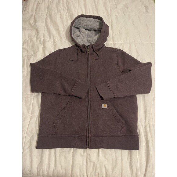 Carhartt Hoodie Womens Large Purple  Sherpa Fleece Lined Relaxed Fit Full Zip - Picture 1 of 10